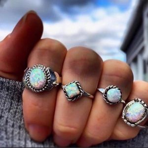 🆕 Faux Opal Midi Ring Set